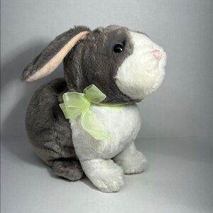 Wild Republic Plush Bunny Toy - Brown and White with green bow